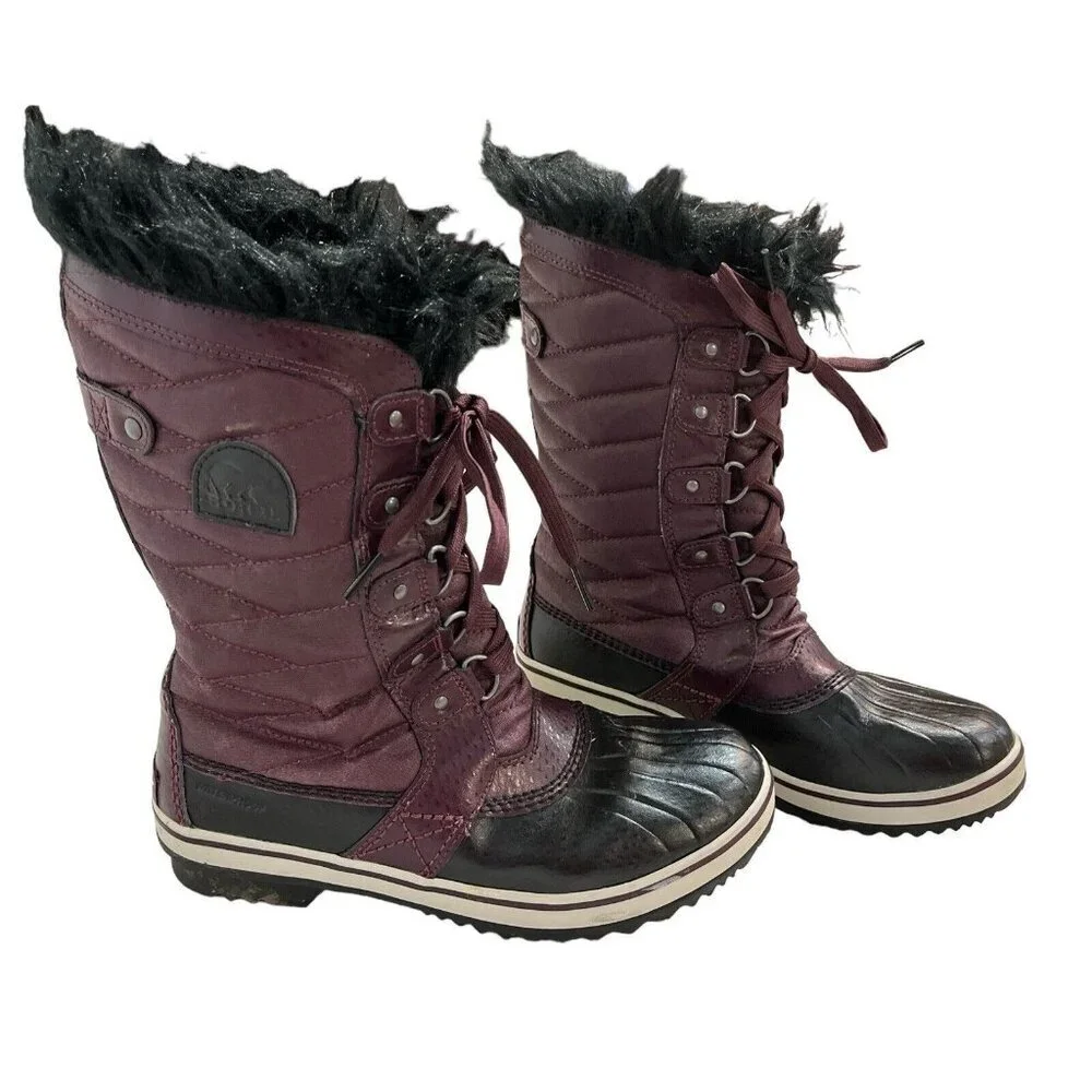 Sorel Snow Boot Womens 6 Tofino II Faux Fur Cuff Purple Waterproof Winter Laceup